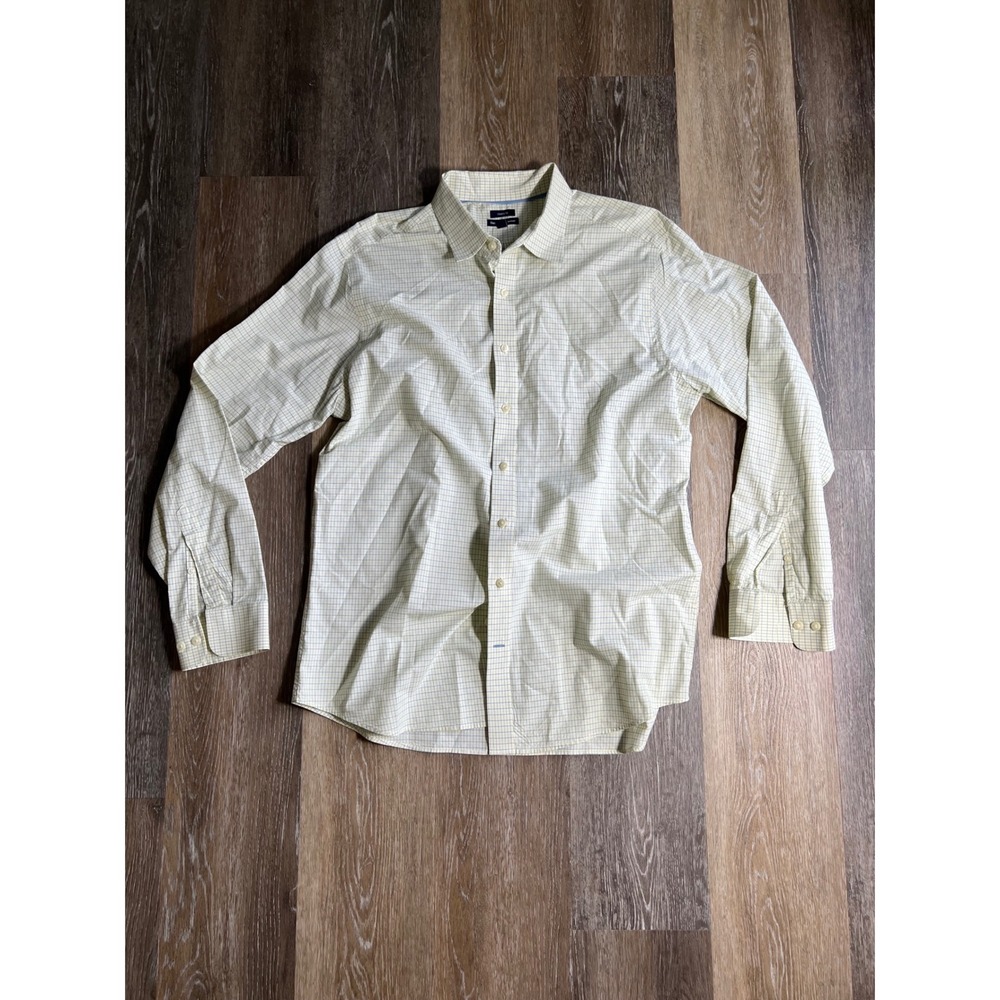 Gap Button Down Shirt Mens XL Yellow Classic Fit Good Micro Check Premium